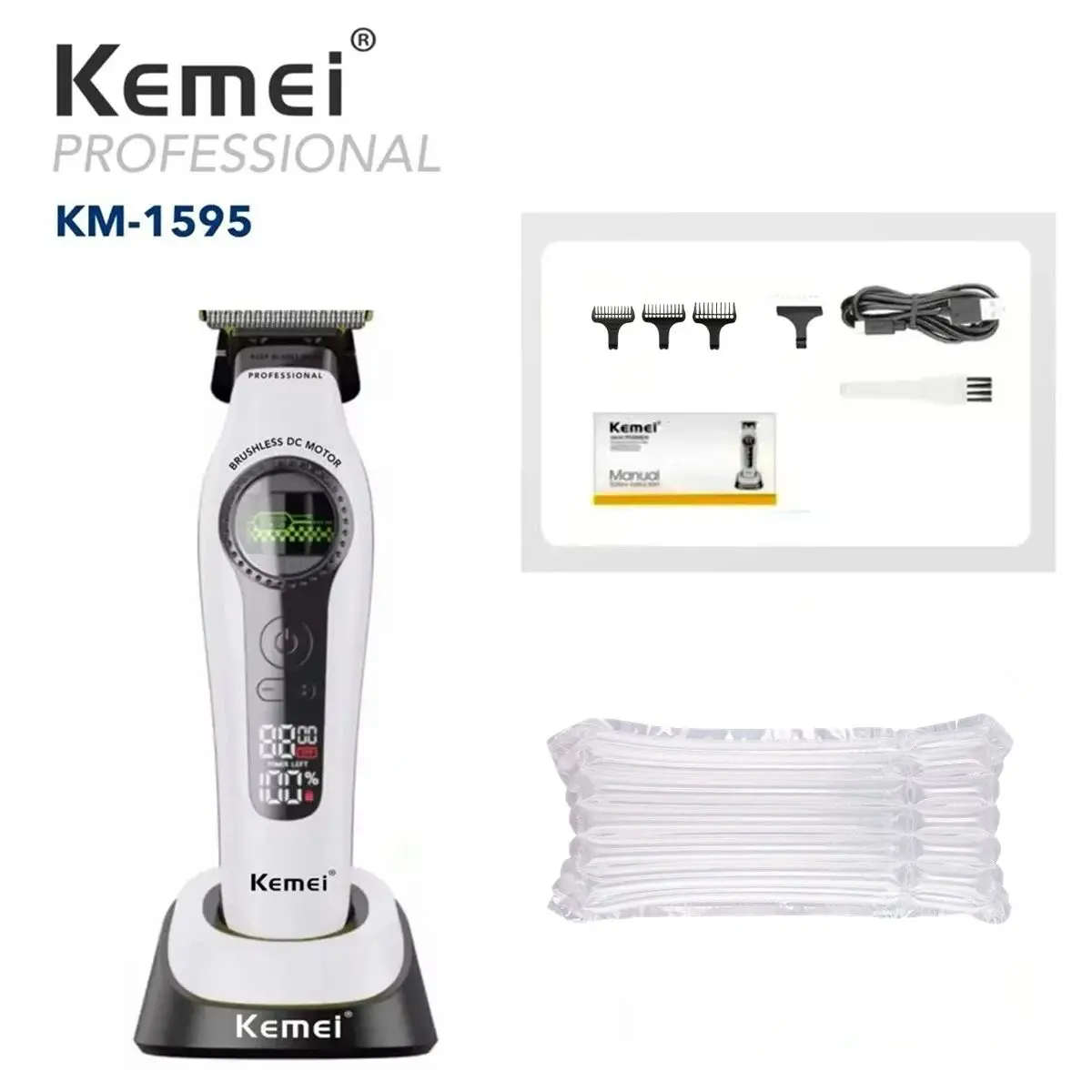 ⁦Kemei ماكينة حلاقة احترافية بشاشة Lcd و170 دقيقة تشغيل Km-1595⁩ - الصورة ⁦2⁩