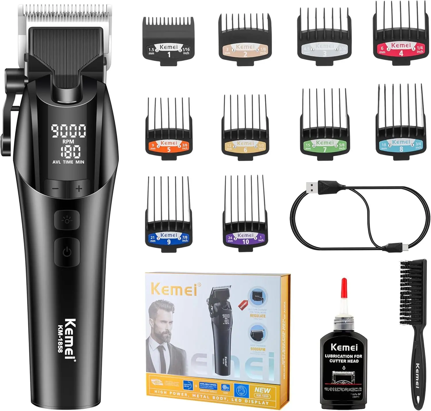 Ai_11_2801_9Fb8345E-765F-4A0B-Be20-35B98Db0C4C5-Jpg.webp Kemei ماكينة حلاقة احترافية بشاشة Led وبطارية 4600 مللي أمبير Km-1858 - الصورة 1