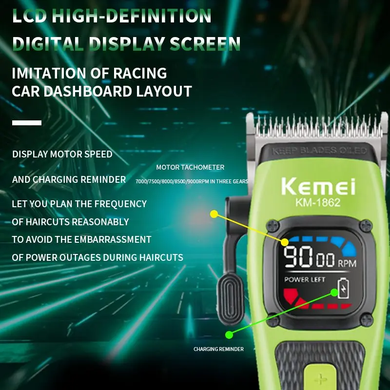 ⁦Kemei ماكينة حلاقة كهربائية لاسلكية شاشة Lcd Km-1862⁩ - الصورة ⁦7⁩