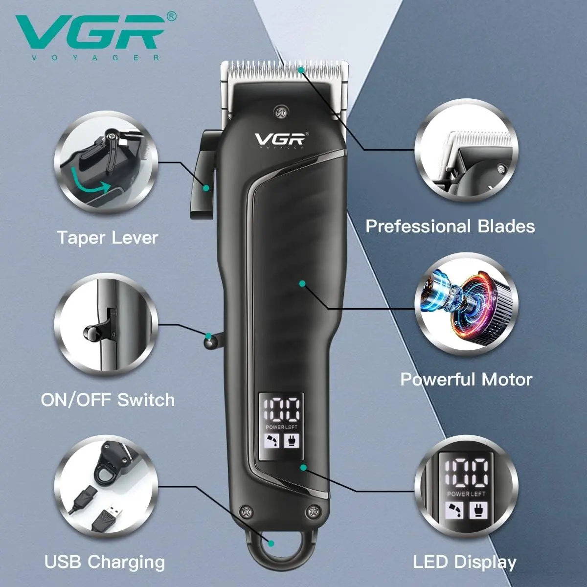⁦Vgr Voyager ماكينة حلاقة احترافية تعمل 200 دقيقة V-683⁩ - الصورة ⁦4⁩
