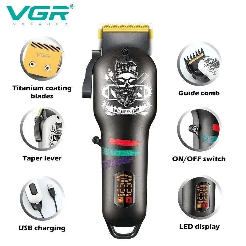 ⁦Vgr ماكينة قص الشعر شاشة Led شحن Usb V-699+V-971⁩ - الصورة ⁦1⁩