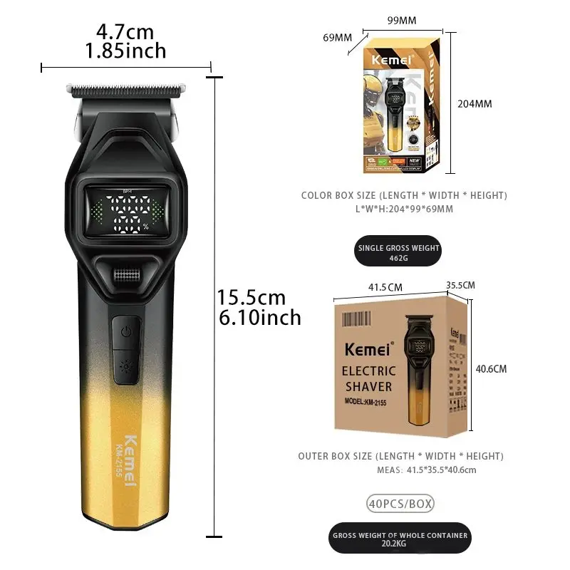 ⁦Kemei Km-2155 ماكينة حلاقة وتشذيب كهربائية لاسلكية لتشذيب الشعر واللحية والتحديد ورسم الخطوط بدقة⁩ - الصورة ⁦3⁩