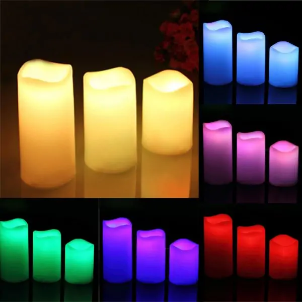 شموع بدون لهب بالريموت 3 قطع 12 لون مختلف - Led Candle With Remote Control 3 Pcs