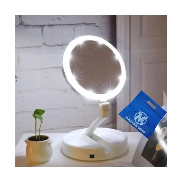 Foldable Mirror With Led Light - White