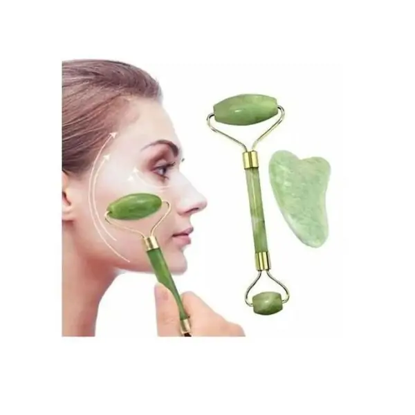 أداة جاد رولر الأصلي وجوا شا Jade Roller Gua Sha Set